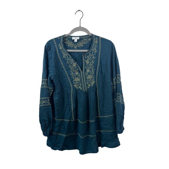 J. Jill Green Embroidered V-Neck Tunic Size Small - Picture 1 of 4